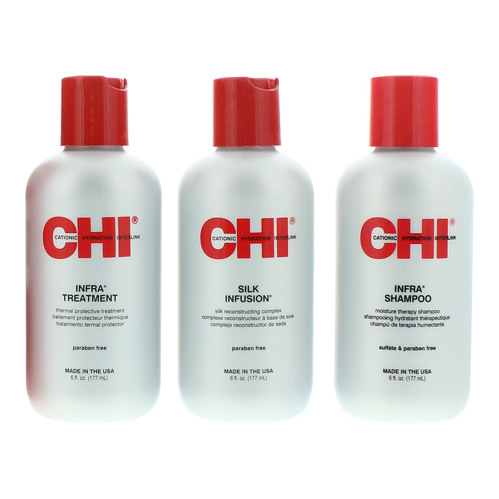 CHI Trio Kit 3 Piece Gift Set: Infra Shampoo 177ml - Infra Treatment 177ml - Silk Infusion 177ml - Product