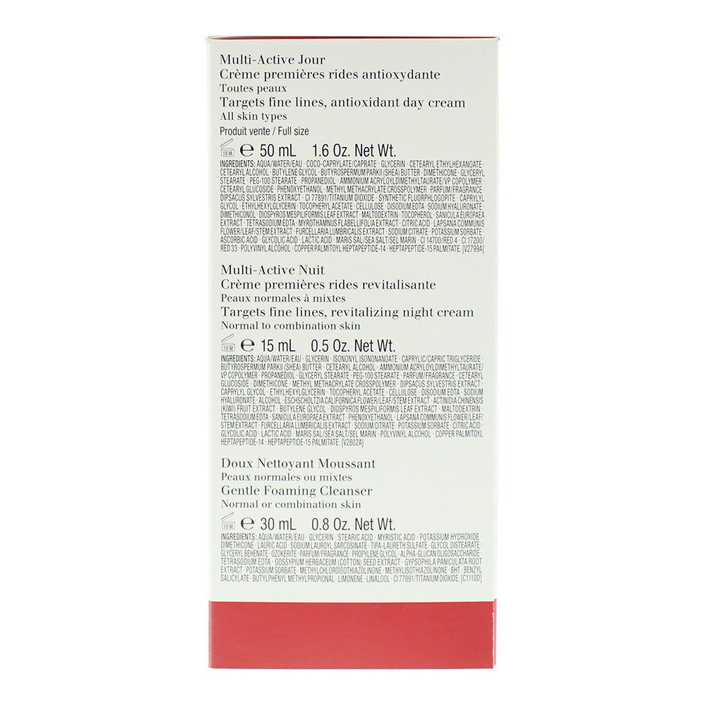 Clarins 3 Piece Gift Set: Multi-Active Jour Day Cream 50ml - Multi-Active Nuit Night Cream 15ml - Gentle Foaming Cleanser 30ml