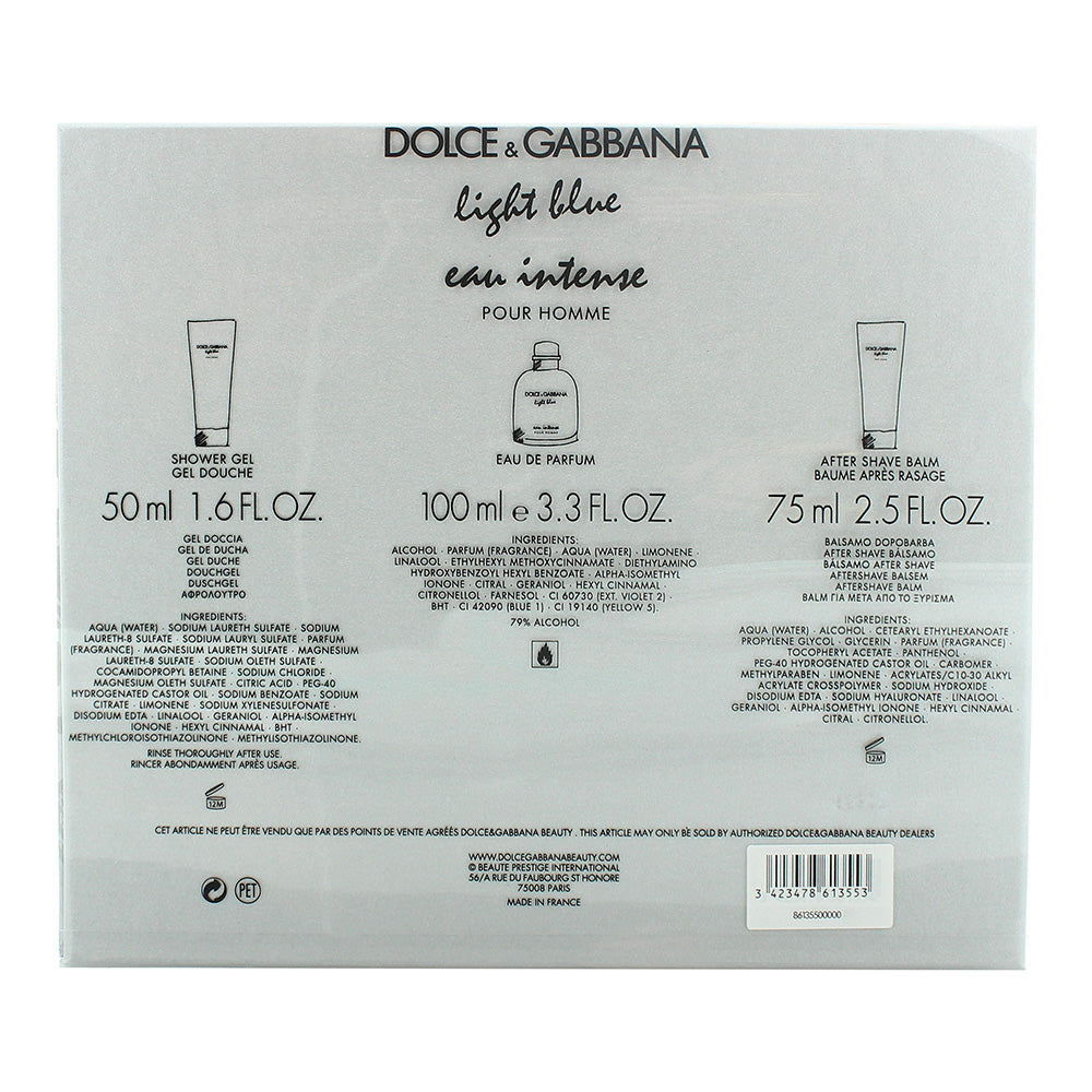 Dolce & Gabbana Light Blue Eau Intense Pour Homme Eau de Parfum 3 Piece Gift Set