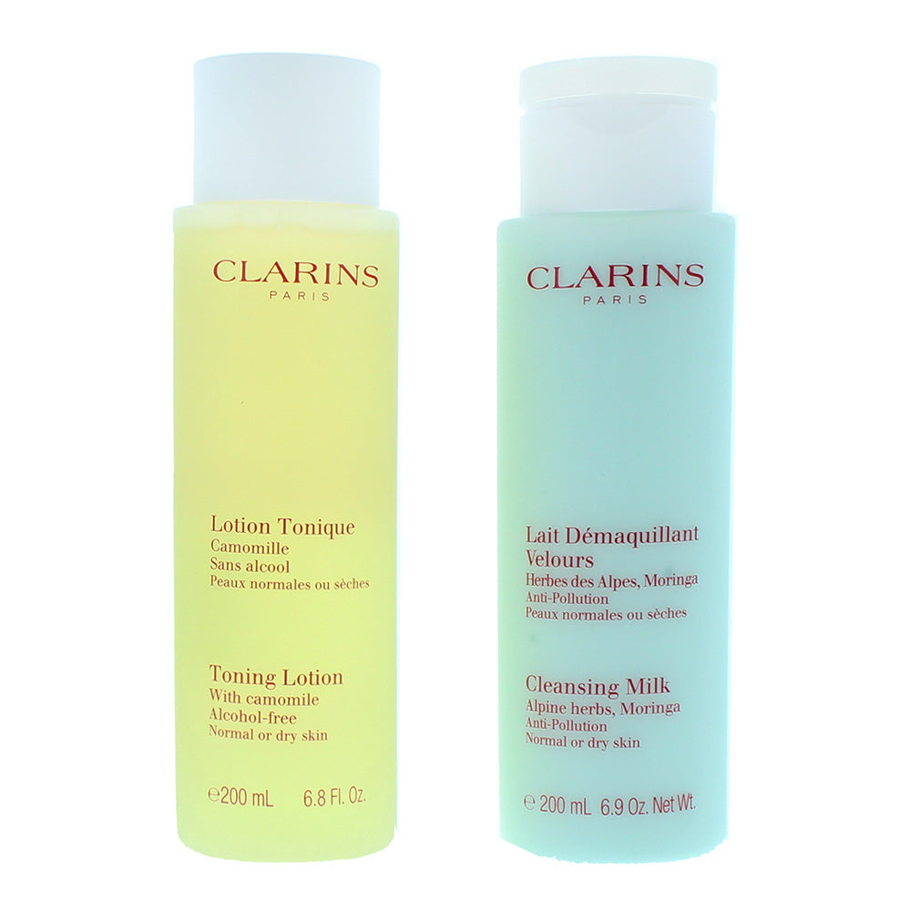Clarins 2 Piece Set For Normal or Dry Skin: Cleansing Milk 200ml - Toning Lotion 200ml - Product