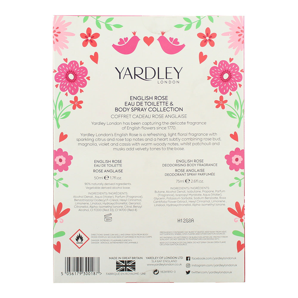 Yardley English Rose Eau De Toilette 2 Piece Gift Set: Eau De Toilette 50ml - Deodorant Spray 75ml