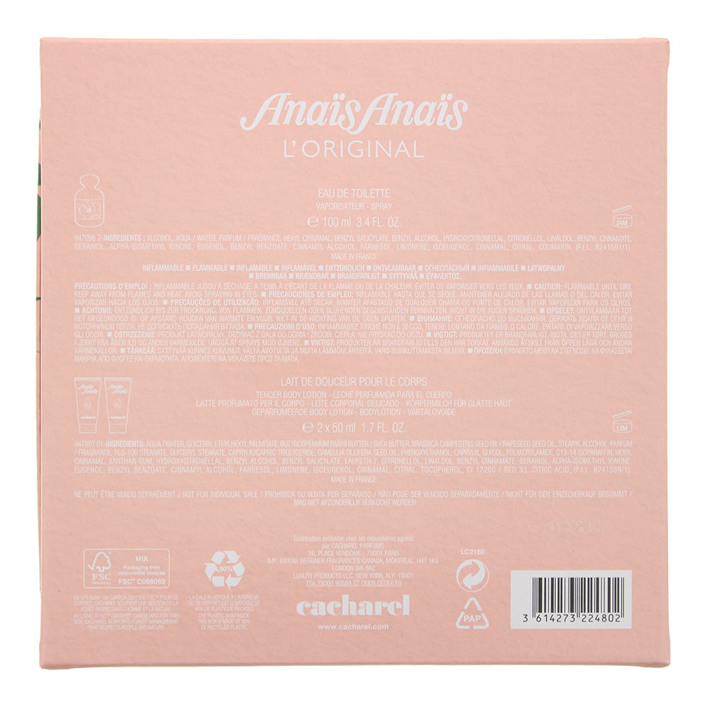 Cacharel Anaïs Anaïs 3 Piece Gift Set: Eau De Toilette 100ml - 2 x Body Lotion 50ml