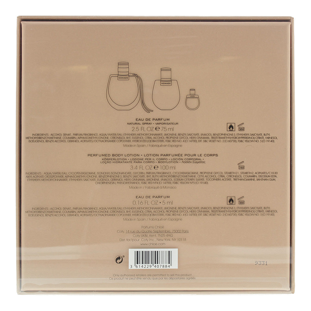 Chloe Nomade Eau De Parfum 3 Piece Gift Set: Eau De Parfum 75ml - Body Lotion 100ml - Eau De Parfum 5ml