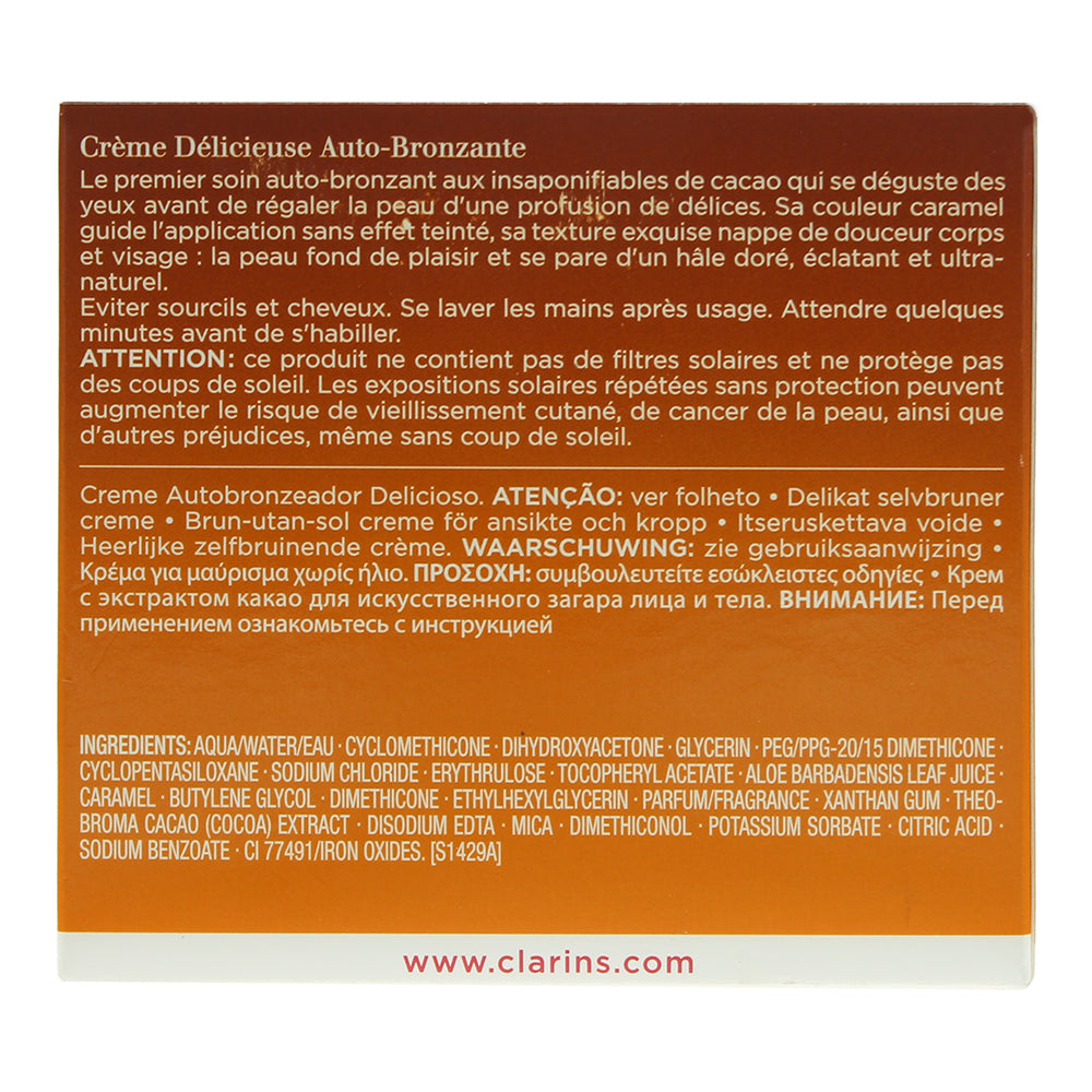 Clarins Delicious Self-Tanning Cream with Unsaponifiables of Cocoa 150ml - Ingredients
