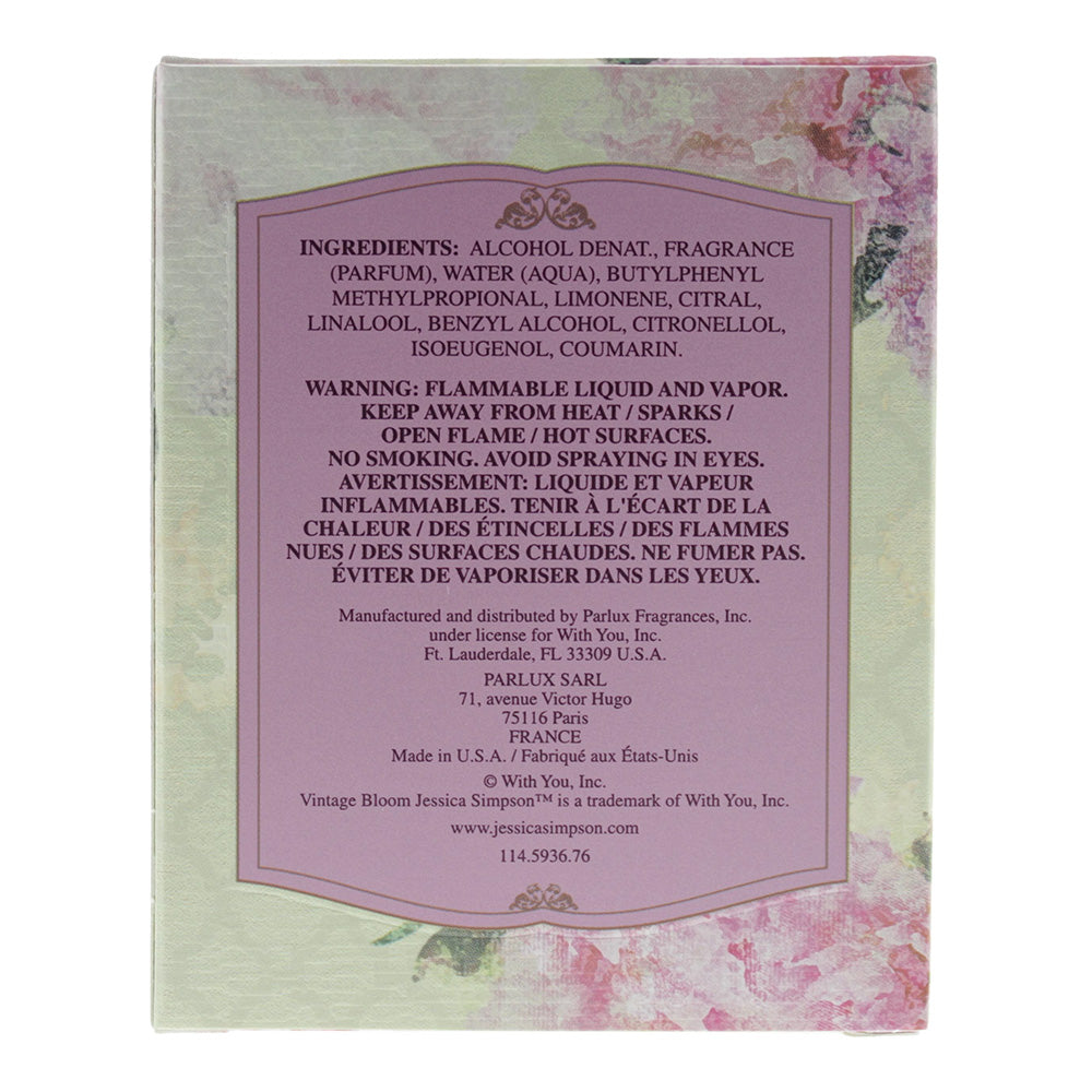 Jessica Simpson Vintage Bloom Eau de Parfum 50ml - Ingredients