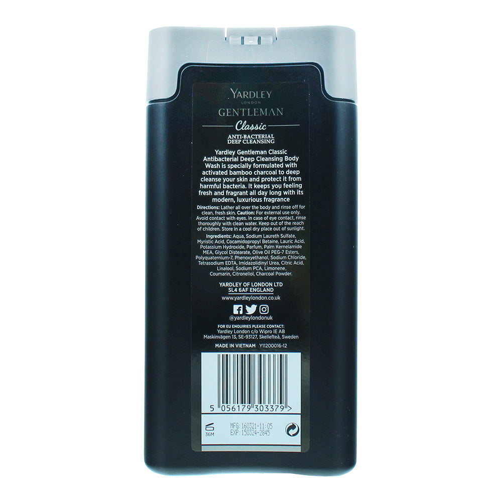 Yardley Gentleman Classic Charcoal Anti-Bacterial Body Wash 180ml