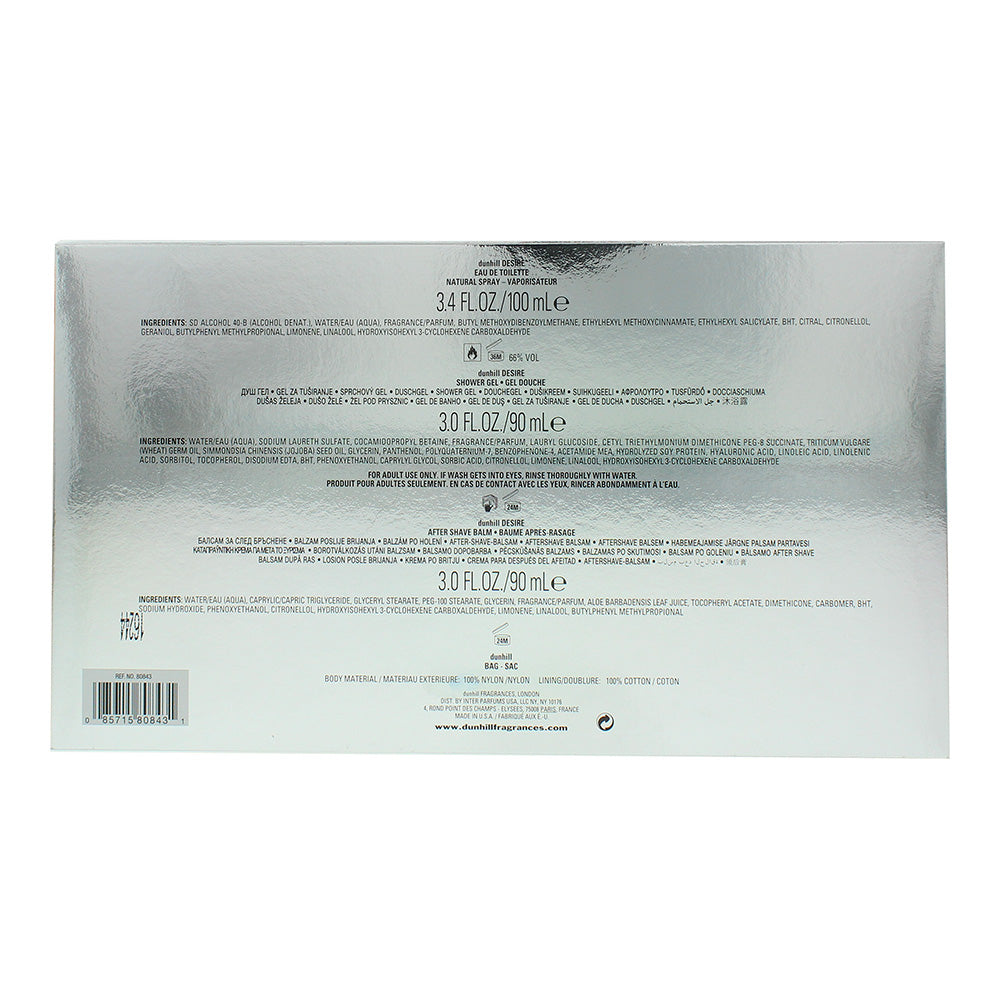 Dunhill Desire Red Eau De Toilette 4 Piece Gift Set: Eau De Toilette 100ml - Shower Gel 90ml - Aftershave Balm 90ml - Pouch