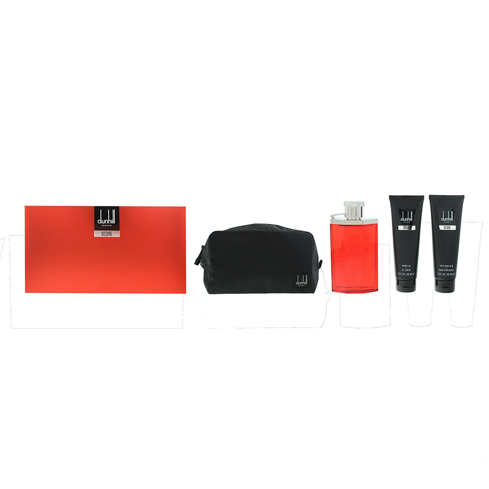Dunhill Desire Red Eau De Toilette 4 Piece Gift Set: Eau De Toilette 100ml - Shower Gel 90ml - Aftershave Balm 90ml - Pouch