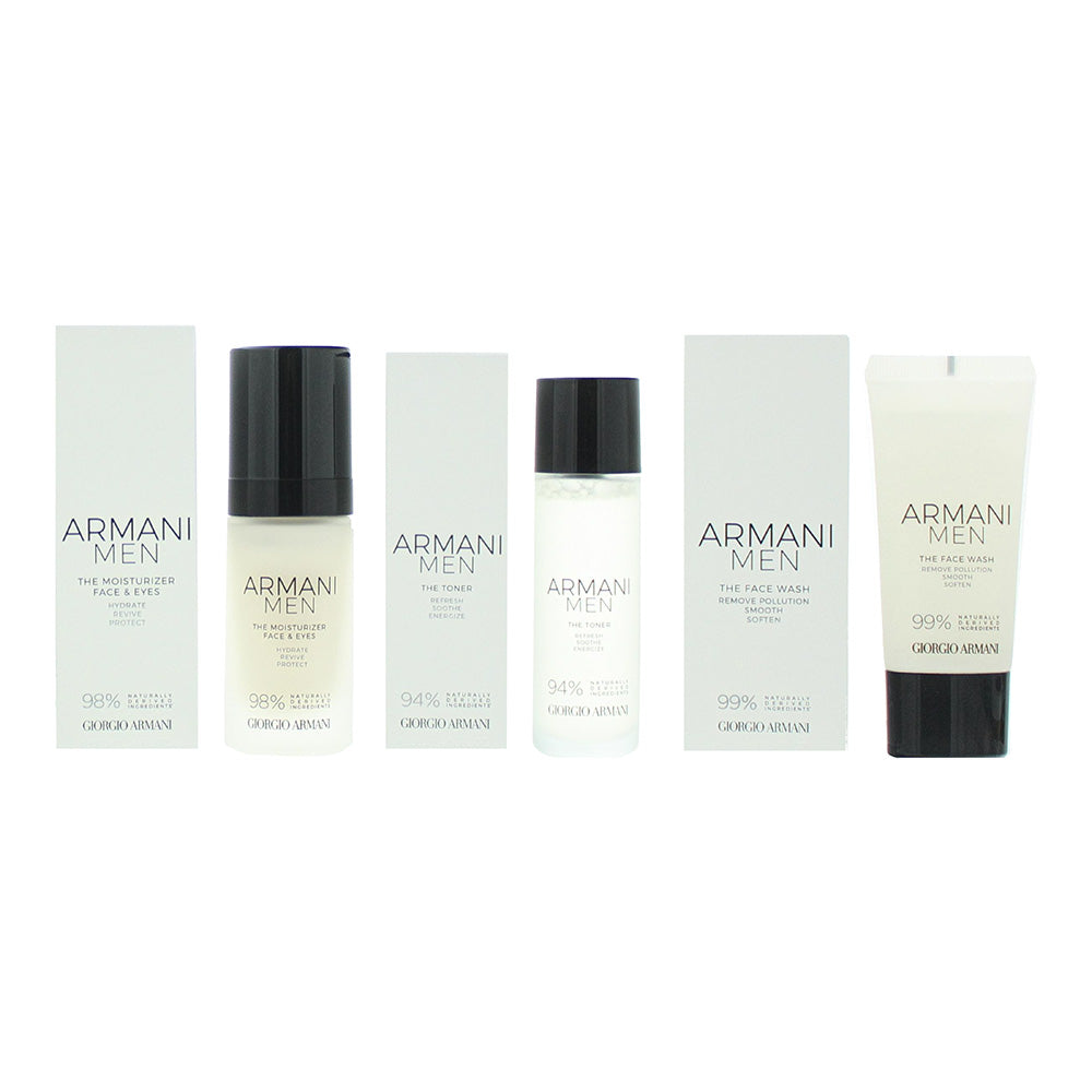 Giorgio Armani Men 4 Piece Gift Set: Face Wash 30ml - Toner 30ml - Face Moisturiser 30ml - Case - Box