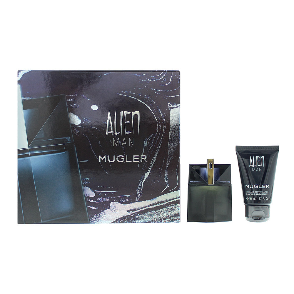 Mugler Alien Man 2 Piece Gift Set: Eau de Toilette 50ml Refillable Hair & Body S