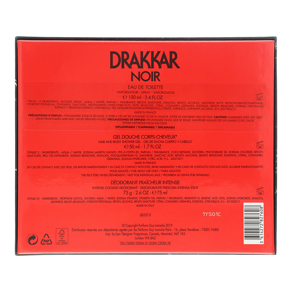 Guy Laroche Drakkar Noir 3 Piece Gift Set: Eau de Toilette 100ml - Shower Gel 50