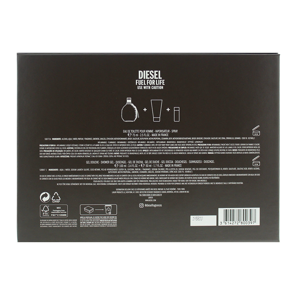 Diesel Fuel For Life 3 Piece Gift Set: Eau De Toilette 75ml - Shower Gel 100ml - Shower Gel 50ml