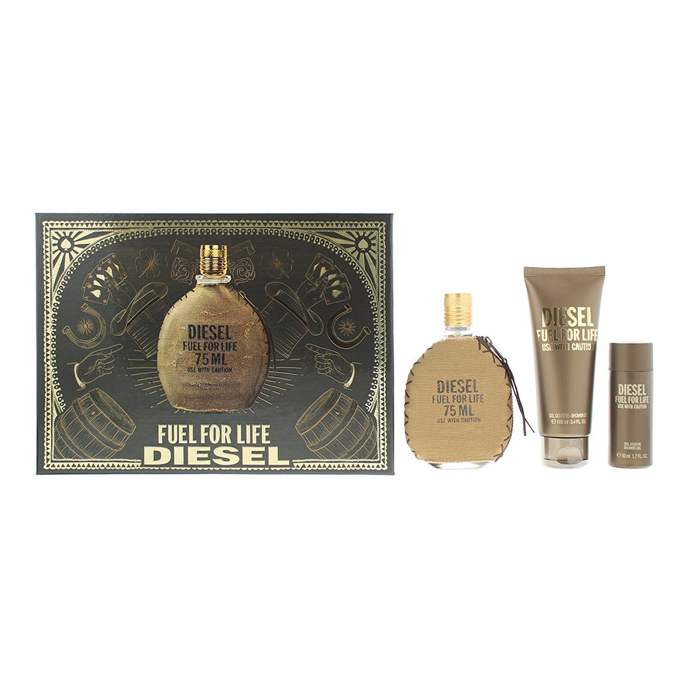 Diesel Fuel For Life 3 Piece Gift Set: Eau De Toilette 75ml - Shower Gel 100ml - Shower Gel 50ml