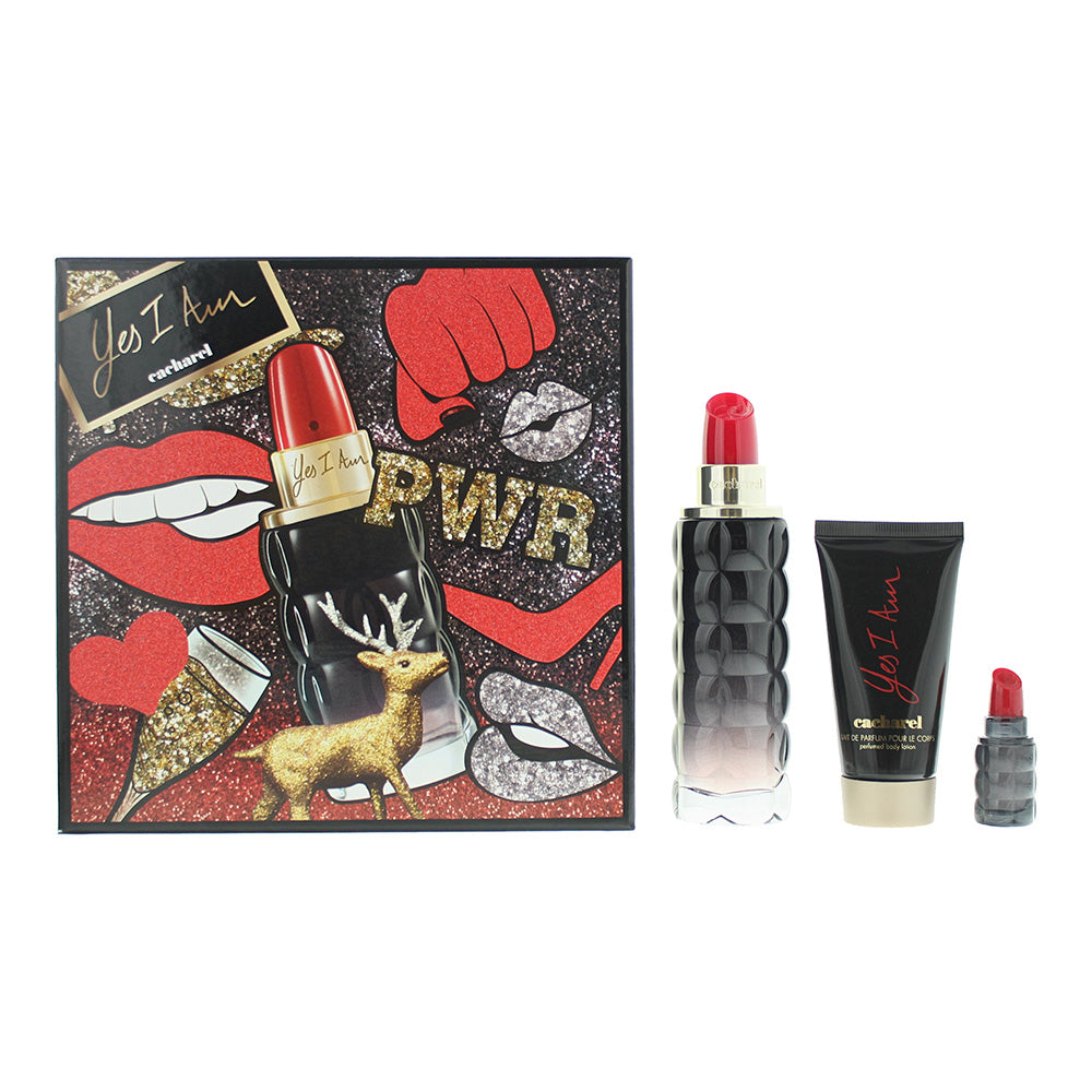 Cacharel Yes I Am 3 Piece Gift Set: Eau de Parfum 75ml - Eau de Parfum 5ml - Body Lotion 50ml