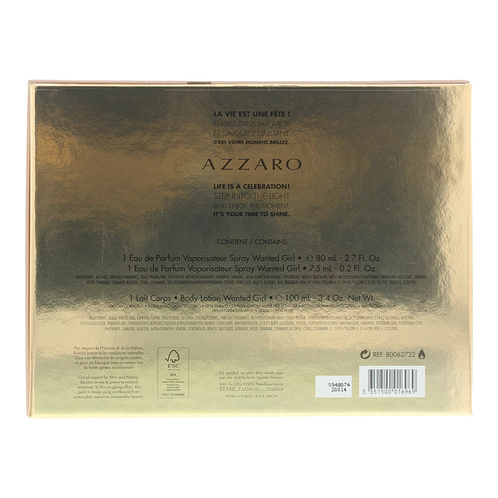 Azzaro Wanted Girl 3 Piece Gift Set: Eau de Parfum 80ml - Body Milk 100ml - Eau 