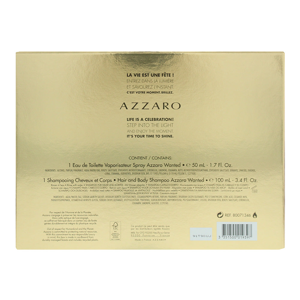 Azzaro Wanted 2 Piece Gift Set: Eau de Toilette 50ml - Hair & Body Shampoo100ml