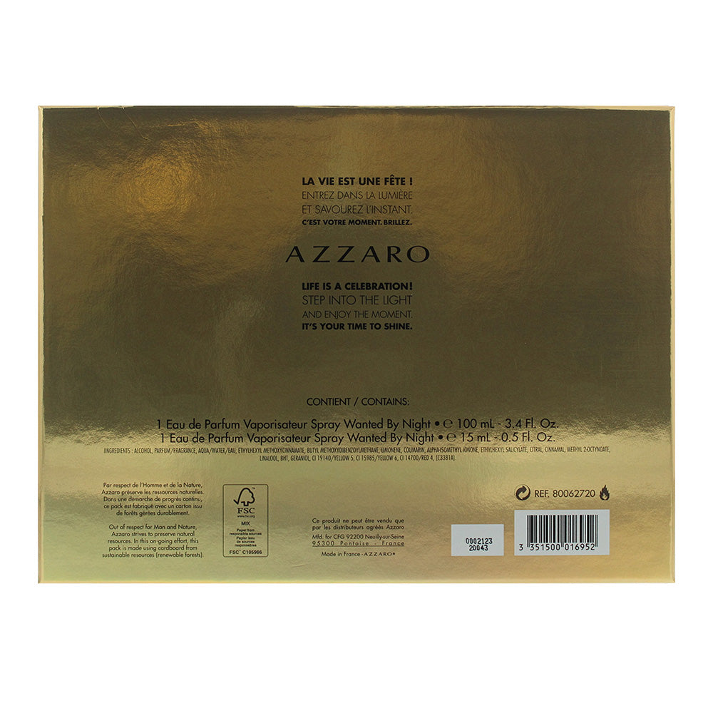 Azzaro Wanted By Night 2 Piece Gift Set: Eau de Parfum 100ml - Eau de Parfum 15m