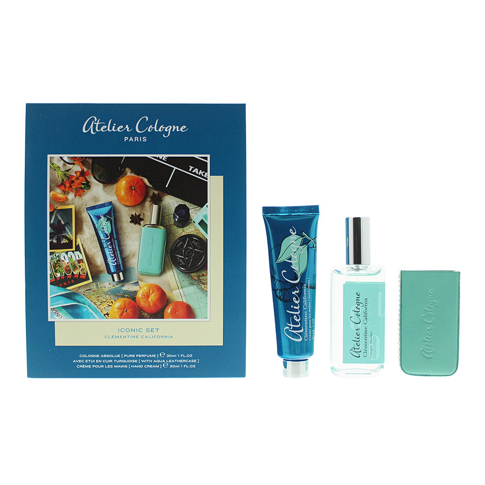 Atelier Cologne Clementine California 3 Piece Gift Set: Pure Perfume 30ml - Hand Cream 30ml - Leather Case