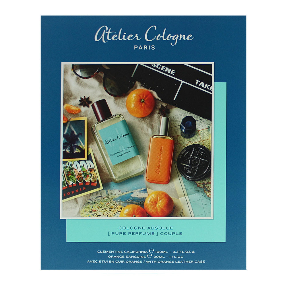 Atelier Cologne 3 Piece Gift Set: Clementine California Cologne Absolue 100ml - Orange Sanguine Cologne Absolue 30ml - Leather Case - Box