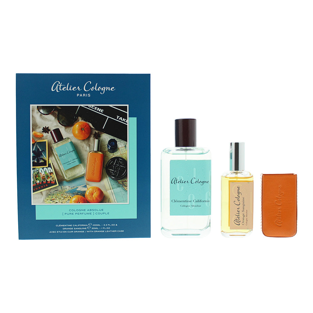 Atelier Cologne 3 Piece Gift Set: Clementine California Cologne Absolue 100ml - Orange Sanguine Cologne Absolue 30ml - Leather Case