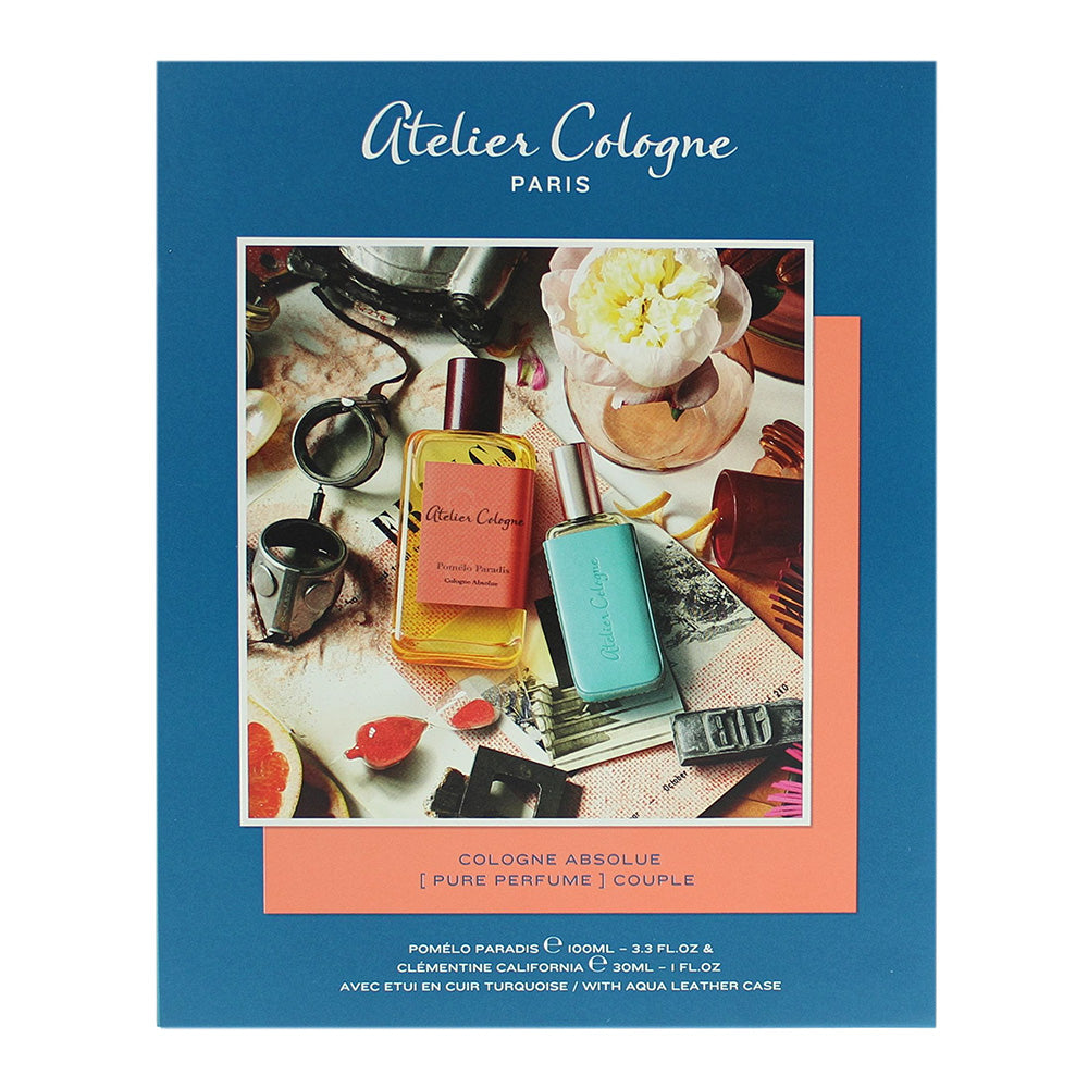 Atelier Cologne 3 Piece Gift Set: Pomelo Paradis Pure Perfume 100ml - Clementine California Pure Perfume 30ml - Leather Case - Box