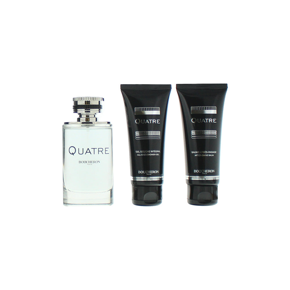 Boucheron Quatre Pour Homme 3 Pieces Gift Set: Eau de Toilette 100ml - Aftershave Balm 100ml - Shower Gel 100ml - Product