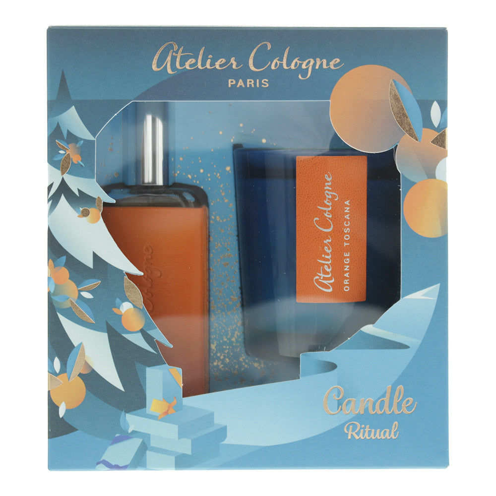 Atelier Cologne 3 Piece Gift Set: Orange Sanguine Pure Perfume 30ml - Leather Case - Candle 70g