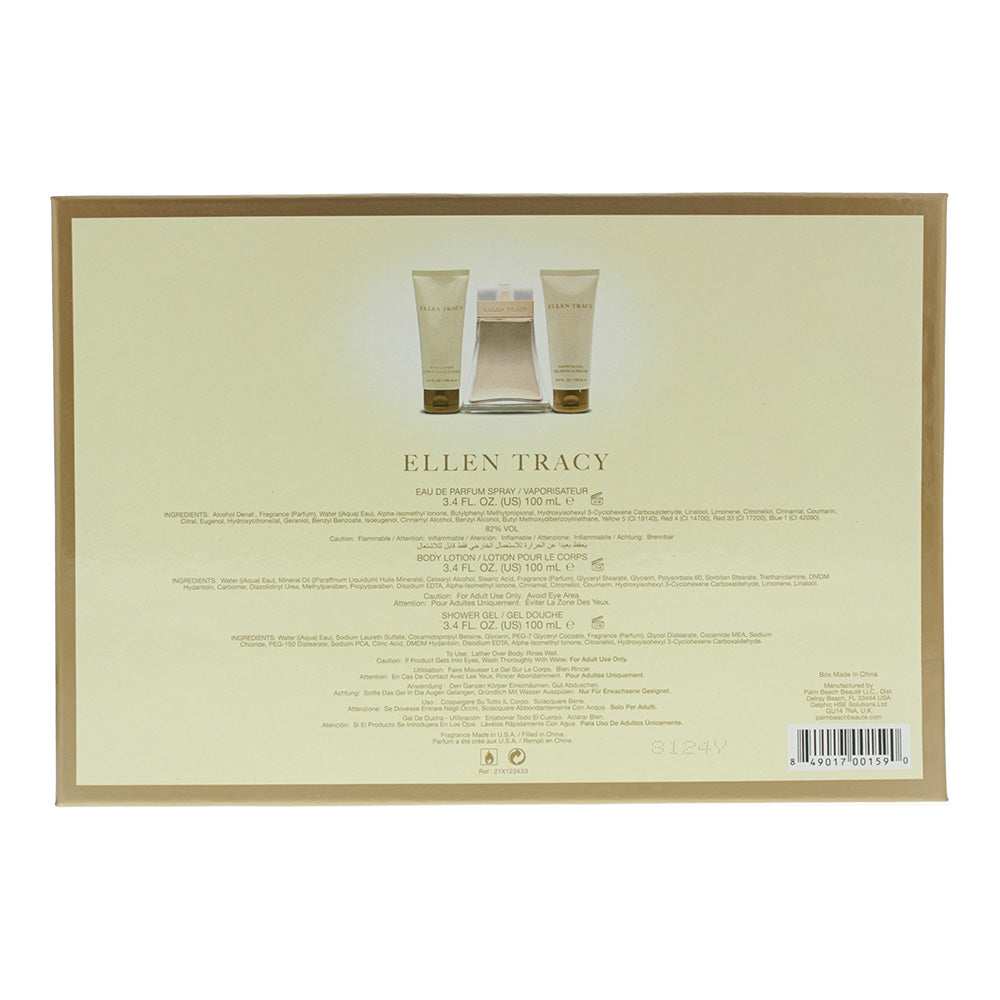 Ellen Tracy 3 Piece Gift Set: Eau De Parfum 100ml - Body Lotion 100ml - Shower Gel 100ml