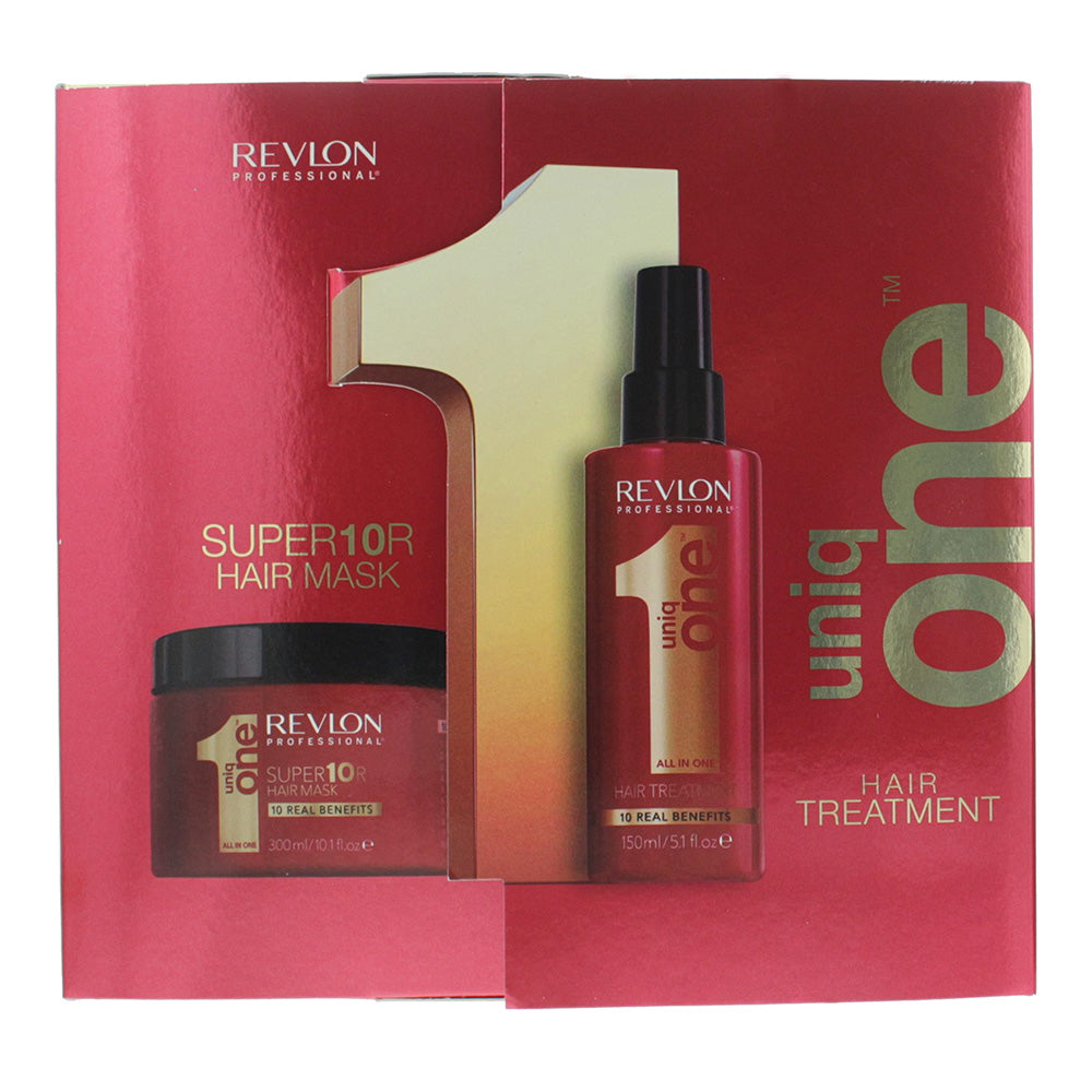 Revlon Uniq One Gift Box 2 Piece Gift Set: Hair Mask 300ml - Hair Treatment 150ml  - Box