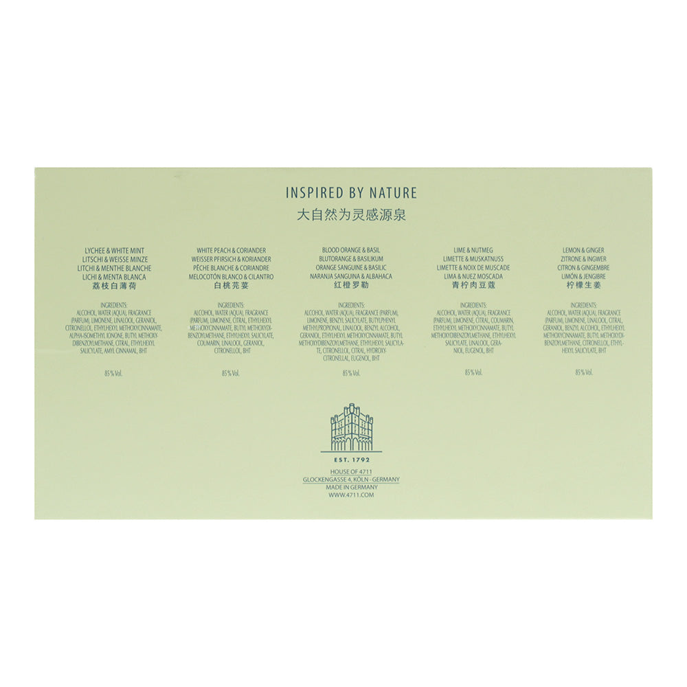 4711 Acqua Colonia 5 Piece Gift Set: Lemon & Ginger Eau De Cologne 8ml - Pink Pepper & Grapefruit Eau De Cologne 8ml - Lime & Nutmeg Eau De Cologne 8m