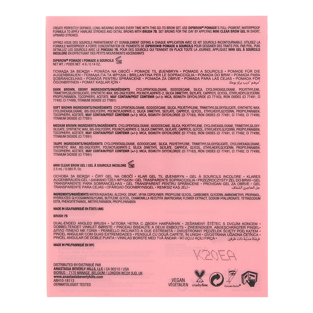 Anastasia Beverly Hills No-Fade Brow Kit Gift Set: Soft Brown Dipbrow Pomade 4g - Brush 7B - Mini Clear Brow Gel 2.5ml