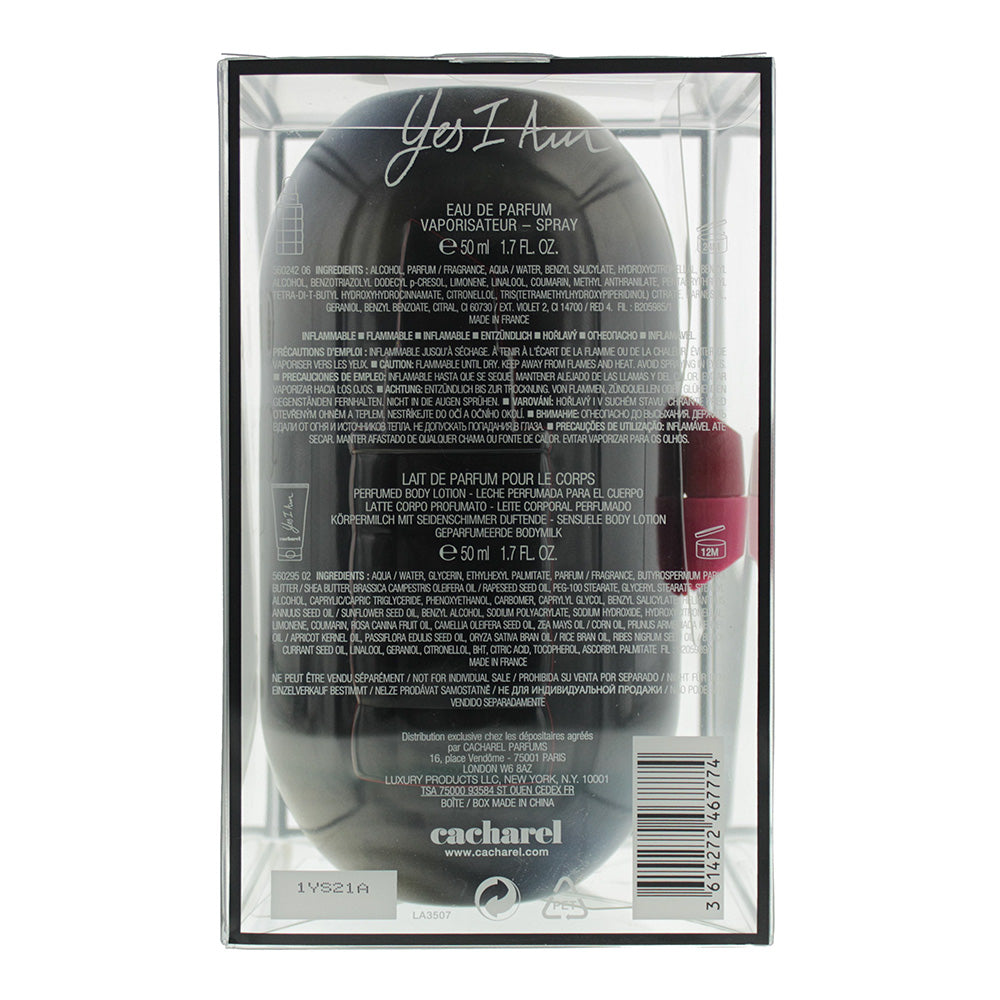 Cacharel Yes I Am 3 Piece Gift Set: Eau de Parfum 50ml - Fragrance Body Lotion 5