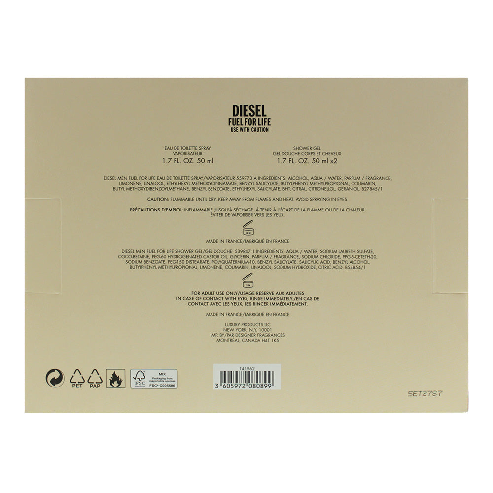 Diesel Fuel For Life 3 Piece Gift Set: Eau De Toilette 50ml - Shower Gel 50ml - Shower Gel 50ml