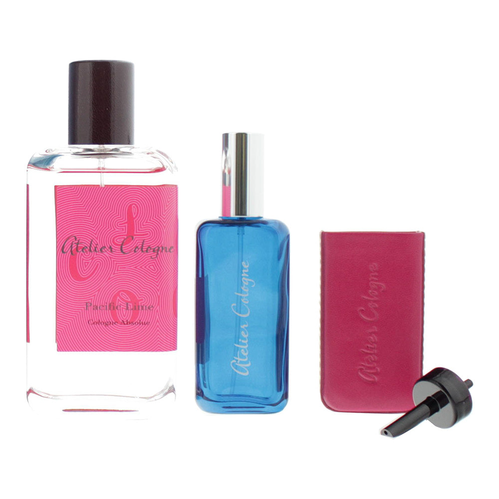 Atelier Cologne Pacific Lime 4 Piece Gift Set: Pure Perfume 100ml - Empty Travel Bottle - Leather Case - Funnel - Product