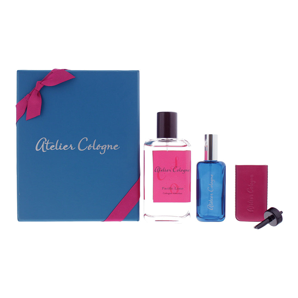 Atelier Cologne Pacific Lime 4 Piece Gift Set: Pure Perfume 100ml - Empty Travel Bottle - Leather Case - Funnel