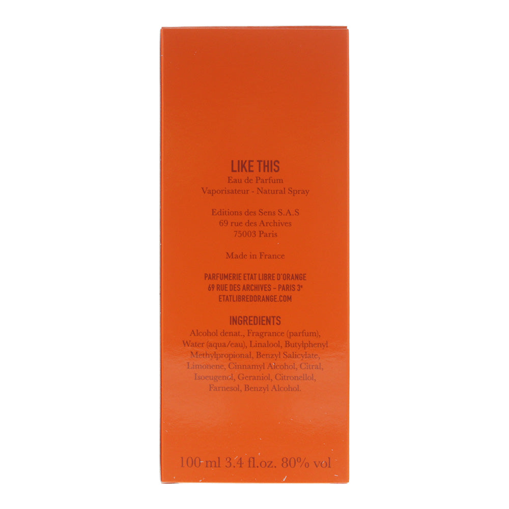 Etat Libre D'Orange Like This Eau de Parfum 100ml - Ingredients