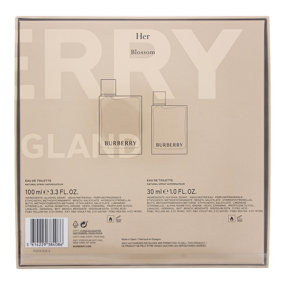 Burberry Her Blossom Eau de Toilette 2 Piece Gift Set: Eau de Toilette 100ml - Eau de Toilette 30ml