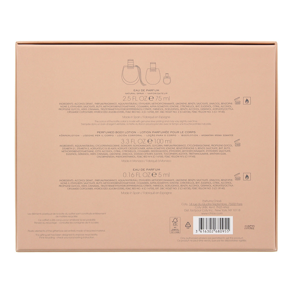 Chloé Nomade 3 Piece Gift Set: Eau De Parfum 75ml - Eau De Parfum 5ml - Body Lotion 100ml