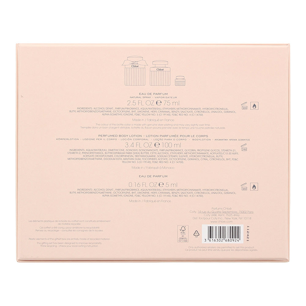 Chloé Signature Xmas 3 Piece Gift Set: Eau De Parfum 75ml - Eau De Parfum 5ml - Body Lotion 100ml