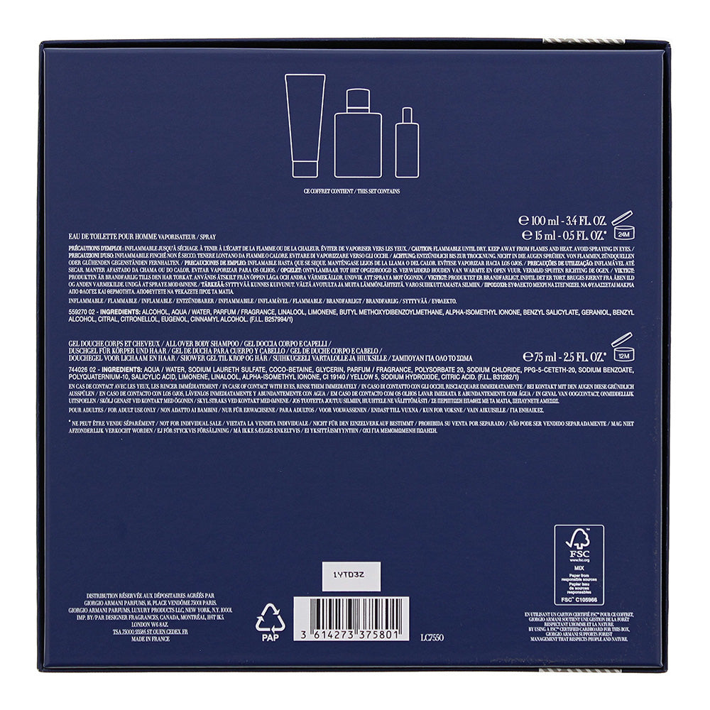 Giorgio Armani Acqua Di Giò 3 Piece Gift Set: Eau De Toilette 100ml - Eau De Toilette 15ml - Shower Gel 75ml
