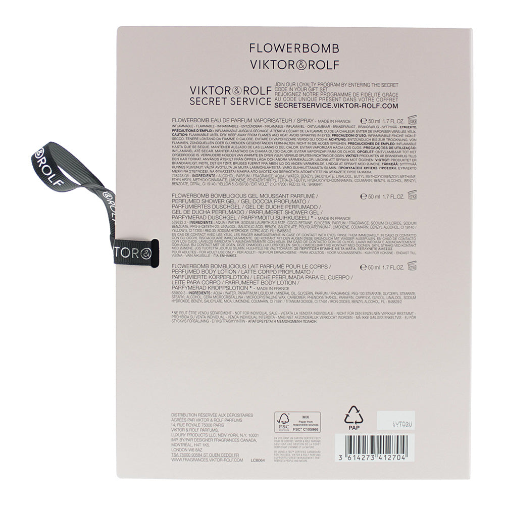 Viktor & Rolf Flowerbomb 3 Piece Gift Set: Eau De Parfum 50ml - Shower Gel 50ml - Body Lotion 50ml