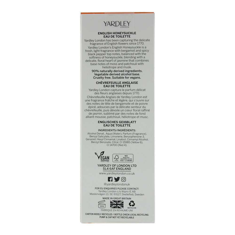 Yardley English Honeysuckle Eau de Toilette 125ml - Ingredients