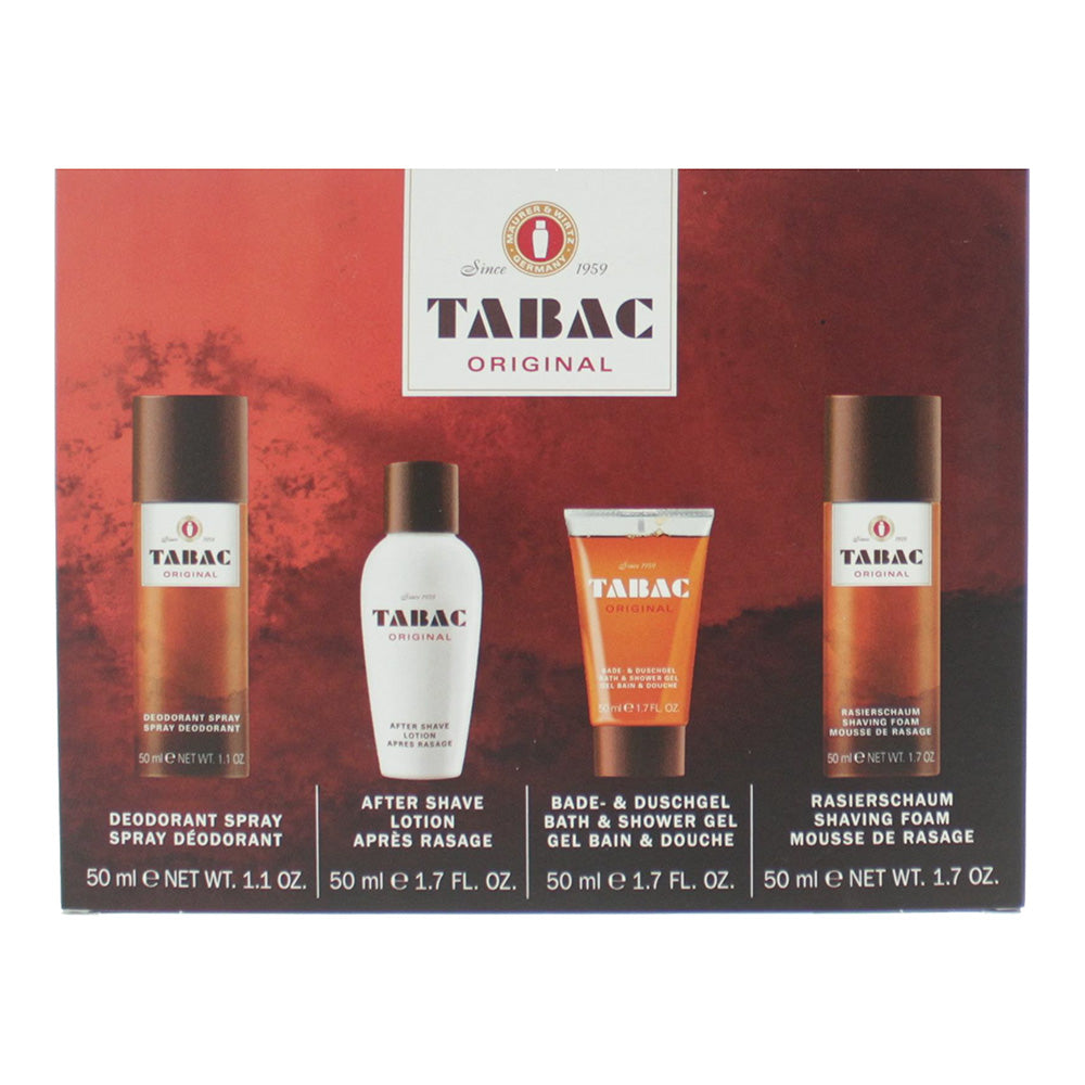 Tabac Original 4 Piece Gift Set: Aftershave Lotion 50ml - Shower Gel 50ml - Deod - Box