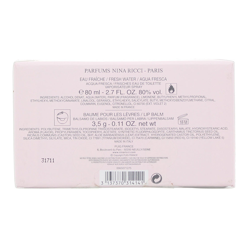 Nina Ricci Nina L'eau 2 Piece Gift Set: Eau de Toilette 80ml - Lip Balm 3.5g