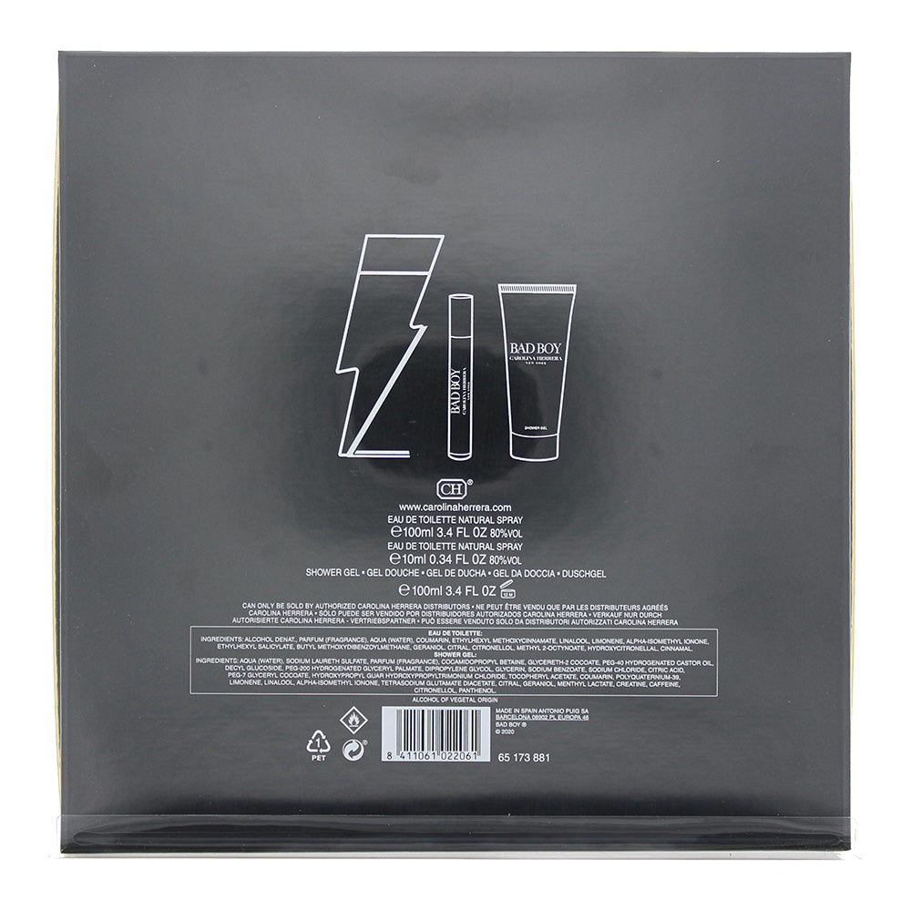 Carolina Herrera Bad Boy 3 Piece Gift Set: Eau de Toilette 100ml - Eau de Toilet