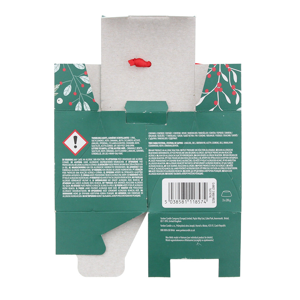 Yankee 3 Piece Gift Set: Twinkling Lights Wax Melt 22g - Tree Farm Wax Melt 22g - Letters To Santa Wax Melt 22g