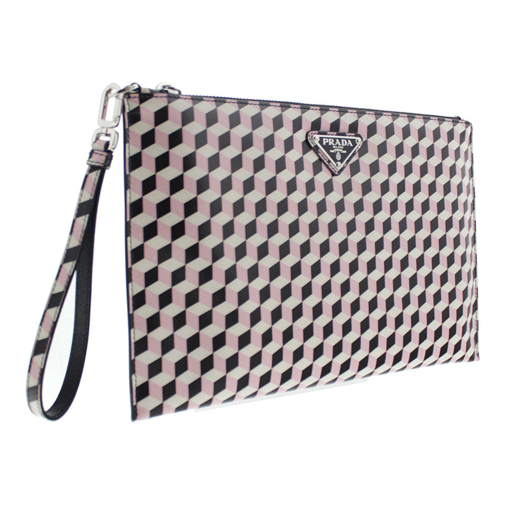 Prada Cont. Piatto Maniglia Saffiano Patter Rose Bag