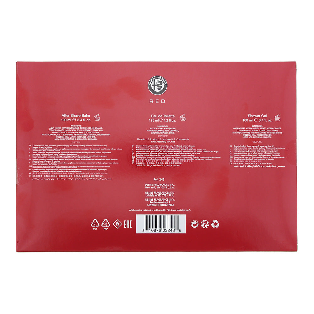 Alfa Romeo Red 3 Piece Gift Set: Eau de Toilette 125ml - Shower Gel 100ml - Afte