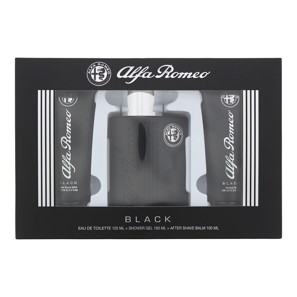 Alfa Romeo Black 3 Piece Gift Set: Eau de Toilette 125ml - Shower Gel 100ml - Af