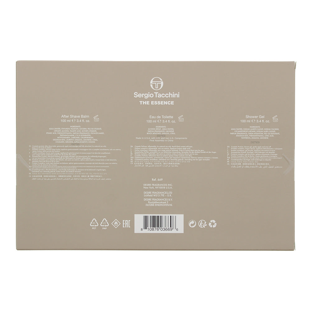 Sergio Tacchini The Essence 3 Piece Gift Set: Eau De Toilette 100ml - Shower Gel 100ml - Aftershave Balm 100ml